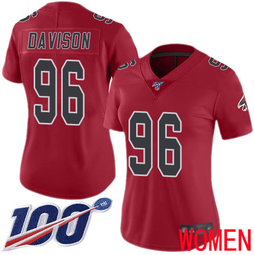 Atlanta Falcons Limited Red Women Tyeler Davison Jersey NFL Football #96 100th Season Rush Vapor Untouchable->women nfl jersey->Women Jersey